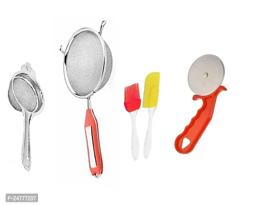 Tea-5 No Soup-M Spatula Set-Red Pizza Cutter_Stainless Steel_Strainers And Sieves Pack Of 4