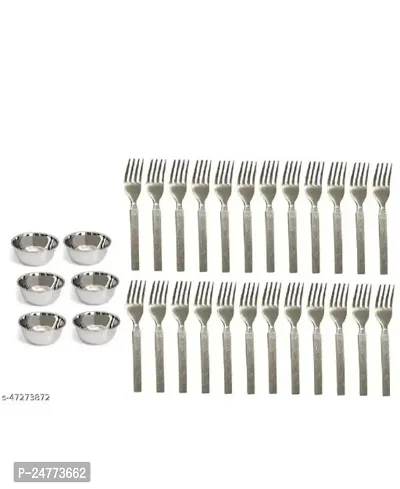 6 Pcs Chatni Katori- Ss Fork 24 Pcs_Stainless Steel_Meat Forks Pack Of 6