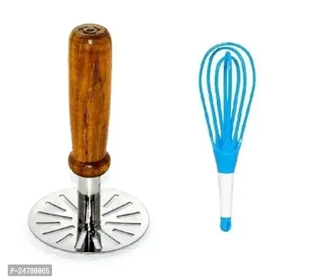 Wooden Handle Masher - Plastic Whisk_Wood_Pressers And Mashers Pack Of 2