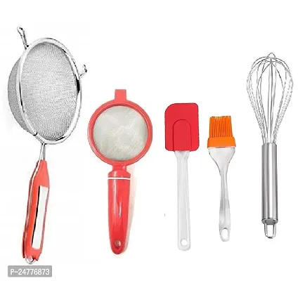 5 No Soup-Plastic Tea-B Spatula Set-Egg Beater_Stainless Steel_Strainers And Sieves Pack Of 4