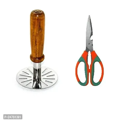 Wooden Handle Masher - Heavy Scissor S1_Stainless Steel_Pressers And Mashers Pack Of 2-thumb0