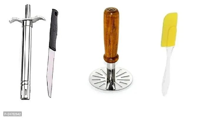 Lighter - Knife - Wooden Handle Masher - Mini Spatula Only_Stainless Steel_Kitchen Knives Pack Of 1