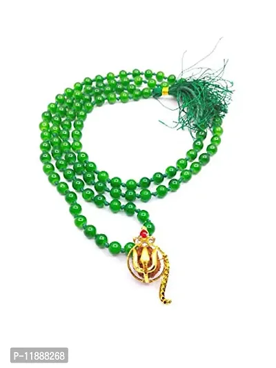 Raviour Lifestyle Rudraksh Mahadev Trishul Ganesh Pendant with Green Hakik Agate 108 Beads Mala for Ganesh Blessing and Prosperity-thumb3