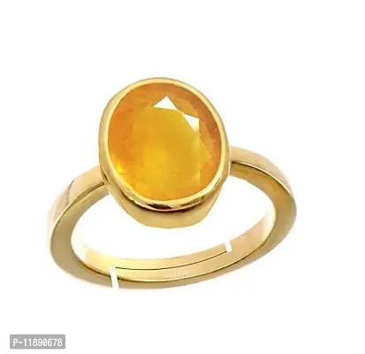 Raviour Lifestyle Pukhraj Guru Graha Rashi Ratan Panchdhatu Natural Yellow Sapphire Gemstone Ring for Astrological Purpose for Men and Women-thumb0