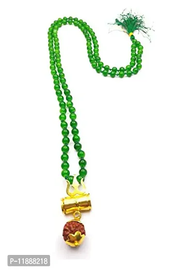 Raviour Lifestyle Lord Shiv Shakti 5 Mukhi Shiv Trishul Damru with Green Hakik Agate 108 Beads Mala-thumb3