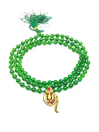 Raviour Lifestyle Rudraksh Mahadev Trishul Ganesh Pendant with Green Hakik Agate 108 Beads Mala for Ganesh Blessing and Prosperity-thumb1