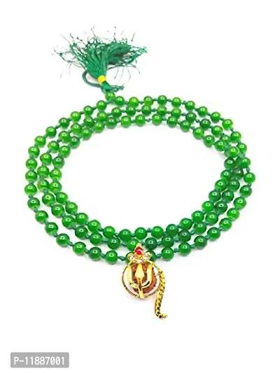 Raviour Lifestyle Rudraksh Mahadev Trishul Ganesh Pendant with Green Hakik Agate 108 Beads Mala for Ganesh Blessing and Prosperity-thumb2