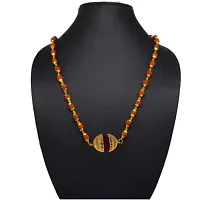 Raviour Lifestyle 5 Mukhi Rudraksha Two Sided Golden Cap Gold Brown Brass Wood Locket With Rudraksha Mala-thumb1