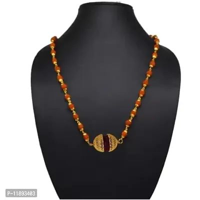 Raviour Lifestyle 5 Mukhi Rudraksha Two Sided Golden Cap Gold Brown Brass Wood Locket With Rudraksha Mala-thumb2