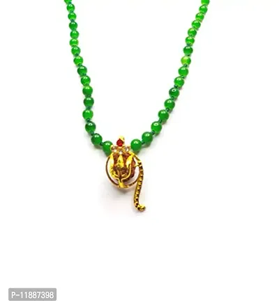 Raviour Lifestyle Rudraksh Mahadev Trishul Ganesh Pendant with Green Hakik Agate 108 Beads Mala for Ganesh Blessing and Prosperity-thumb2