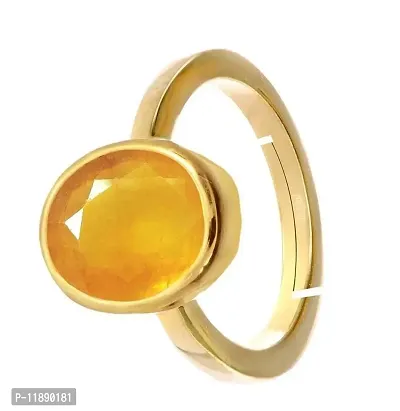 Raviour Lifestyle Unheated Untreatet Natural Yellow Sapphire Pukhraj Gemstone Gold Plated Ring for Women's and Men's-thumb2