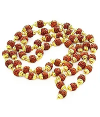 Raviour Lifestyle Shiva Rudraksha Mala Chain Gold Designer Mala with Golden Caps for Mens & Boys-thumb1