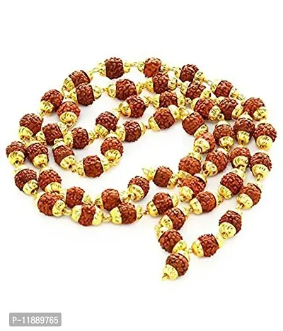 Raviour Lifestyle Shiva Rudraksha Mala Chain Gold Designer Mala with Golden Caps for Mens & Boys-thumb2