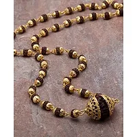 Raviour Lifestyle 5 Mukhi Rudraksha Two Sided Golden Cap Gold Wood Locket With RD Mala-thumb1