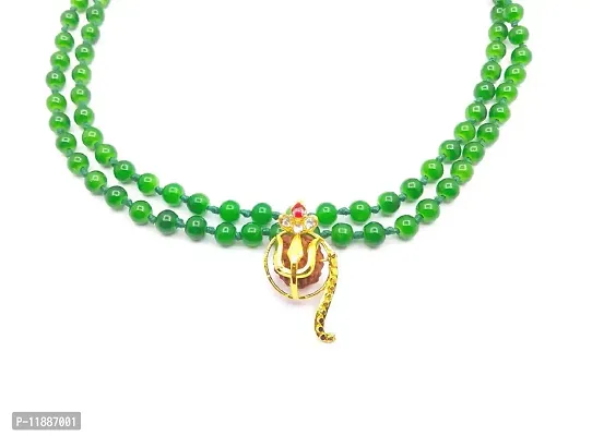 Raviour Lifestyle Rudraksh Mahadev Trishul Ganesh Pendant with Green Hakik Agate 108 Beads Mala for Ganesh Blessing and Prosperity