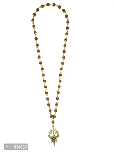 Raviour Lifestyle Mahadev Big Trishul Golden Cap Rudraksh Mala Rudraksha