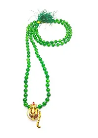 Raviour Lifestyle Rudraksh Mahadev Trishul Ganesh Pendant with Green Hakik Agate 108 Beads Mala for Ganesh Blessing and Prosperity-thumb1