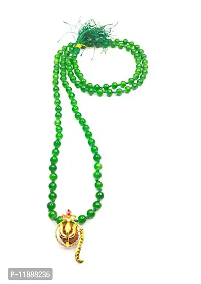 Raviour Lifestyle Rudraksh Mahadev Trishul Ganesh Pendant with Green Hakik Agate 108 Beads Mala for Ganesh Blessing and Prosperity-thumb2