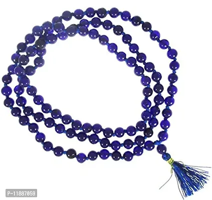 Raviour Lifestyle 100% Natural Blue Hakik Mala Blue Agate Stone Chain Neela Hakik Mala 108+1 Beads for Japa for Men and Women