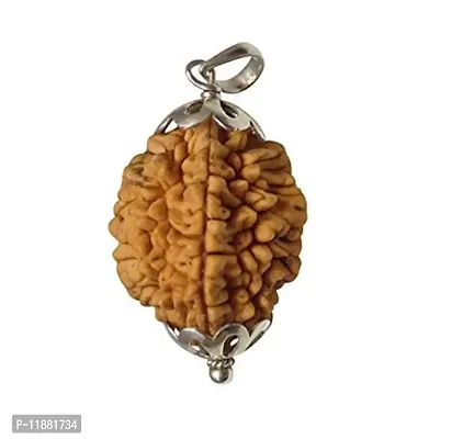 Raviour Lifestyle Natural 2 Mukhi Two Face Rudraksha Silver Pendant Do Mukhi Orignal Pendant Silk Dori Pendant