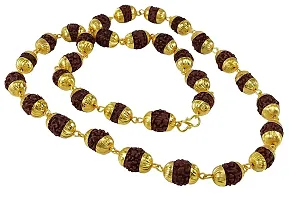 Raviour Lifestyle Brown Gold Plated Shiva God Rudraksha 24 Inches Mala Long Chain for Men and Boys-thumb2