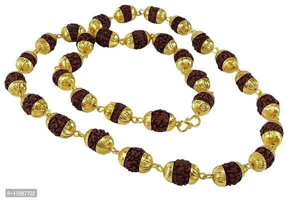 Raviour Lifestyle Brown Gold Plated Shiva God Rudraksha 24 Inches Mala Long Chain for Men and Boys-thumb3