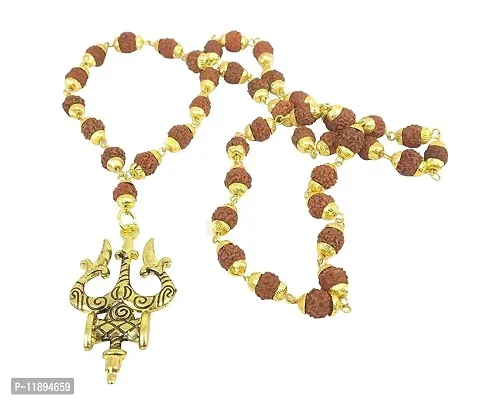 Raviour Lifestyle Mahadev Big Trishul Golden Cap Rudraksh Mala Rudraksha-thumb2