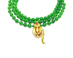 Raviour Lifestyle Rudraksh Mahadev Trishul Ganesh Pendant with Green Hakik Agate 108 Beads Mala for Ganesh Blessing and Prosperity-thumb2