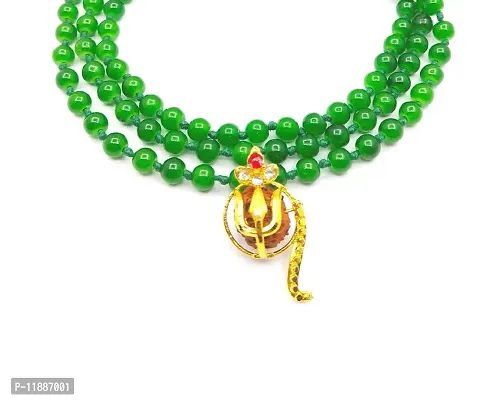 Raviour Lifestyle Rudraksh Mahadev Trishul Ganesh Pendant with Green Hakik Agate 108 Beads Mala for Ganesh Blessing and Prosperity-thumb3