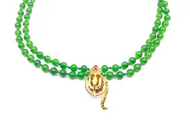 Raviour Lifestyle Rudraksh Mahadev Trishul Ganesh Pendant with Green Hakik Agate 108 Beads Mala for Ganesh Blessing and Prosperity-thumb1