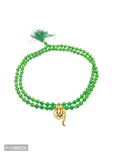 Raviour Lifestyle Rudraksh Mahadev Trishul Ganesh Pendant with Green Hakik Agate 108 Beads Mala for Ganesh Blessing and Prosperity