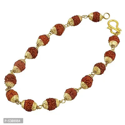 Panchmukhi Golden Cap Stylish Original 5 Mukhi 5 Face Rudraksha Bracelet for Men and Women-thumb0