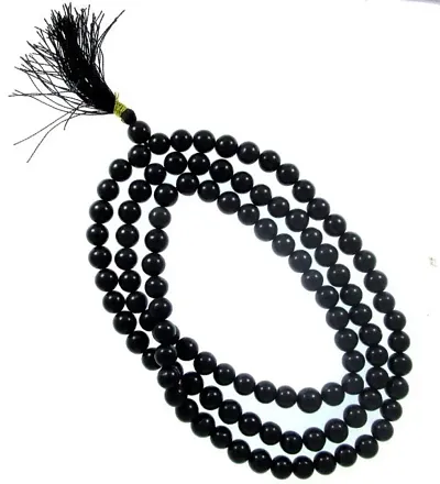 Agate Hakik Mala 108 Beads for Kali Maha Bhairav Japa Mantras (Black) Hakkik Mala