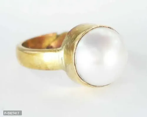 Pearl (Moti) 6.00 Ratti White Pearl Gemstone Ashtadhatu Rashi Ratna Ring