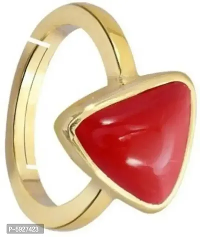 Triangle Coral Stone Brass Coral Brass Plated  Ring