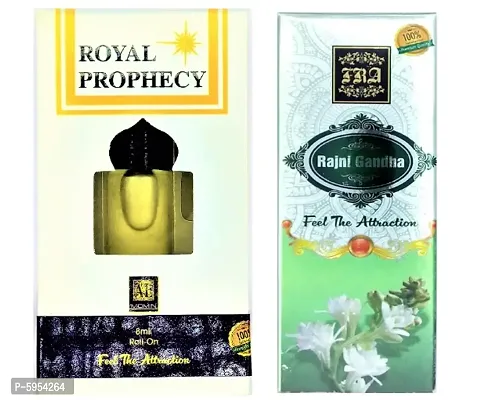 Royal prophency Attar and Rajni Gandha Floral Roll on Attar Each 8ml Combo Pack