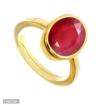 9.25 Carat Ruby/Manik Ring Certified Panchdhatu Birthstone/Astrology/Rashi  Ratan for Men & Women Copper Ruby Gold Plated Ring