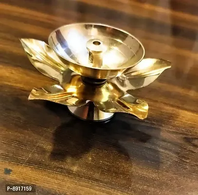 Brass Golden Diya With Kamal Patti Flower Shaped Diya for Diwali Puja-thumb0