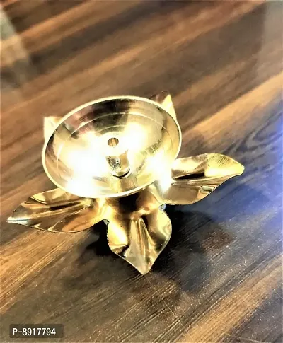 Beautiful Golden Brass Diya Home Decorative Flower Shaped Diya for Diwali Puja for Temple-thumb0