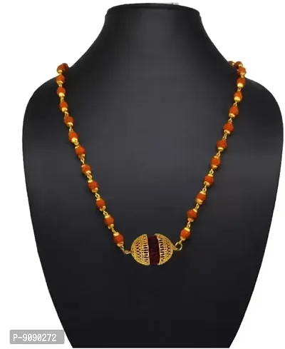 Two Sided Golden Cap Gold  Wood Locket With RD Mala