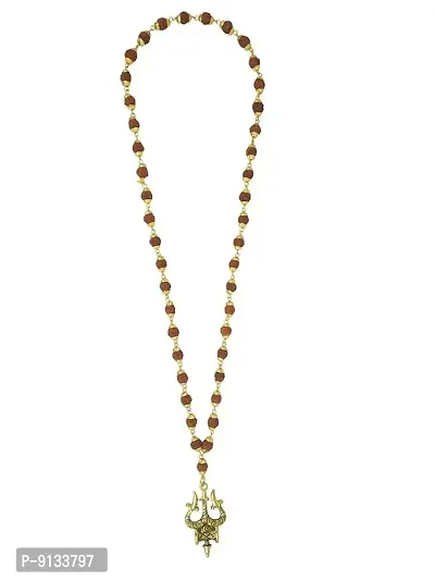 Lord Shiva Big Trishul Damru Locket With Gold Plated Caps Rudraksha Mala-thumb0