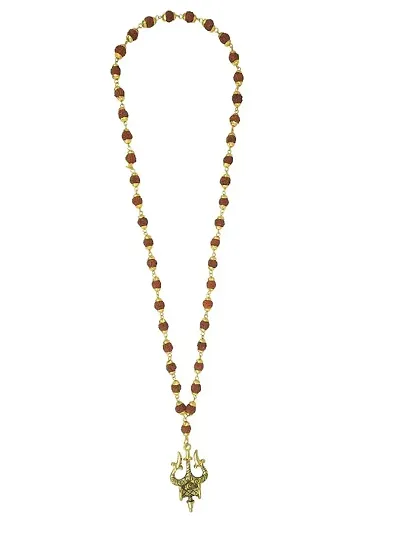 Lord Shiva Big Trishul Damru Locket With Plated Caps Rudraksha Mala