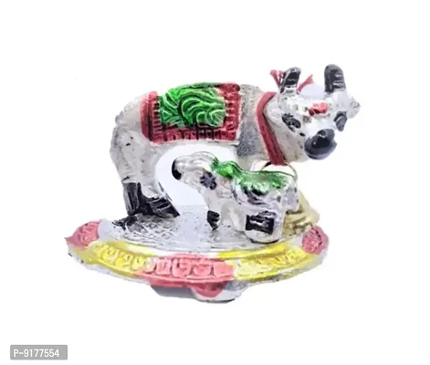 Kamdhenu Cow And Calf  Mini Ovel base Silver Plated