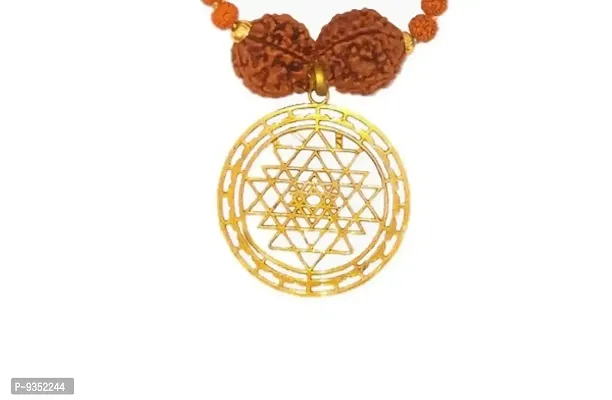 Maha Mritunjya Shri Yantra Locket Golden Wood Locket With five Mukhi 2 Big beads Mala-thumb0