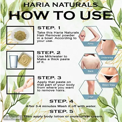 Haria Naturals Hair Removal Powder (Mogra Fragrance) For Underarms, Hand, Legs & Bikini Line Three in one Use For D-Tan Skin, Removing Hair, Remove Dead cell Men & Women 300 gms-thumb3