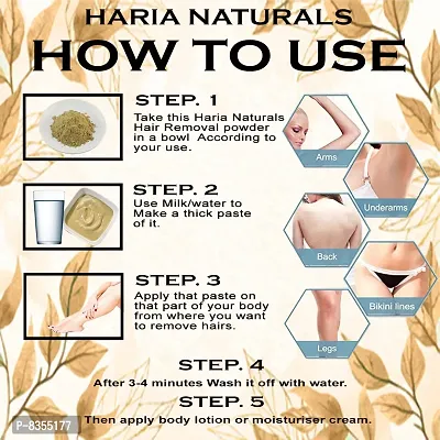 Haria Naturals Hair Removal Powder (Sandalwood Fragrance) For Underarms, Hand, Legs & Bikini Line Three in one Use For D-Tan Skin, Removing Hair, Remove Dead cell Men & Women 400 gms-thumb3