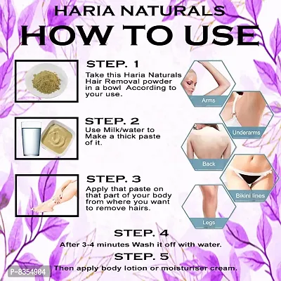 Haria Naturals Hair Removal Powder (Lavender Fragrance) For Underarms, Hand, Legs & Bikini Line Three in one Use For D-Tan Skin, Removing Hair, Remove Dead cell Men & Women 300 gms-thumb3