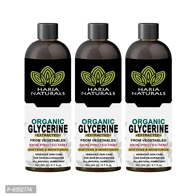 Haria Naturals 100% Organic Glycerine - For Softens & Moisturises, Multi-Purpose 200 ml (pack of 3) 600ml