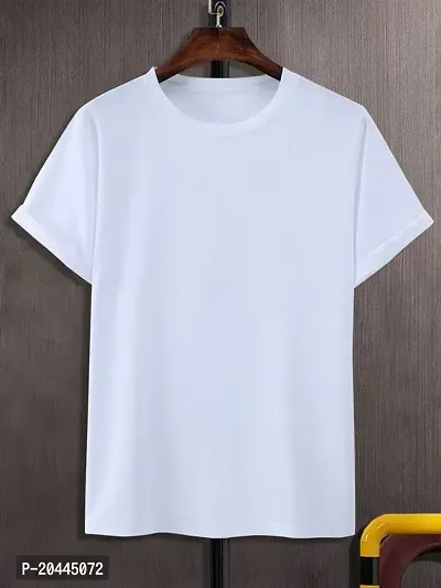 Stylish White Cotton Solid Round Neck Tees For Men