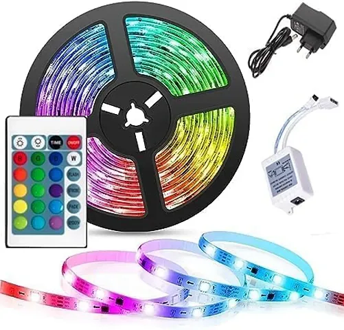 RSCT 5 Meter LED Strip Lights Waterproof LED Light Strip with Bright RGB Color Changing Light Strip with 24 Keys IR Remote Controller and Supply for Home (Multicolor) (Led Strip)